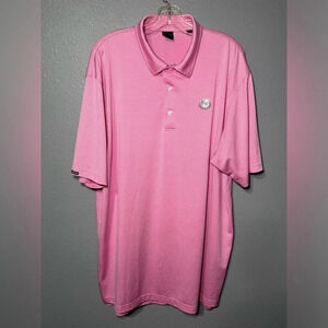 Dunning Golf Mens Pink Striped XXL Polo Shirt Short SleeveEUC Carlton Woods Logo